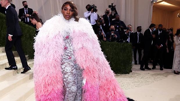 Serena Williams Slays In Massive Pink Feather Cape & Silver Jumpsuit At 2021 Met Gala – Photos