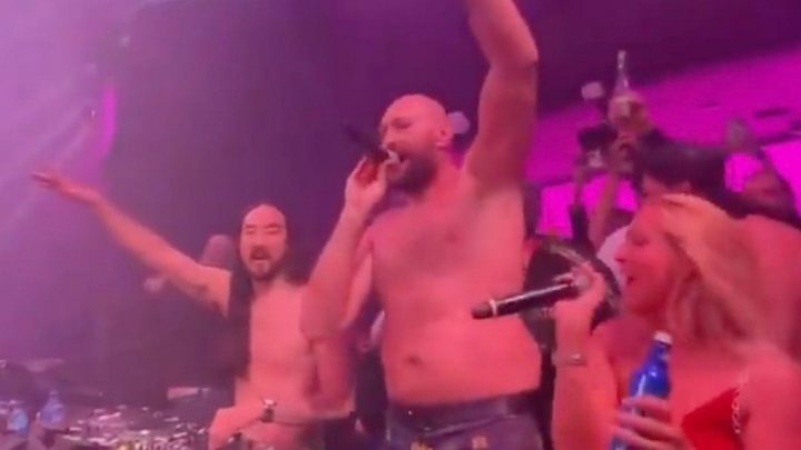 Inside Tyson Fury’s wild topless celebrations with wife Paris and brother Tommy following fight victory