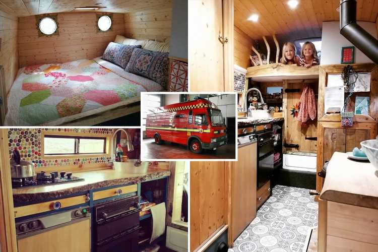 Couple convert old FIRE TRUCK into dream holiday home for £6.5k – with bunk bed, sound system and log burner