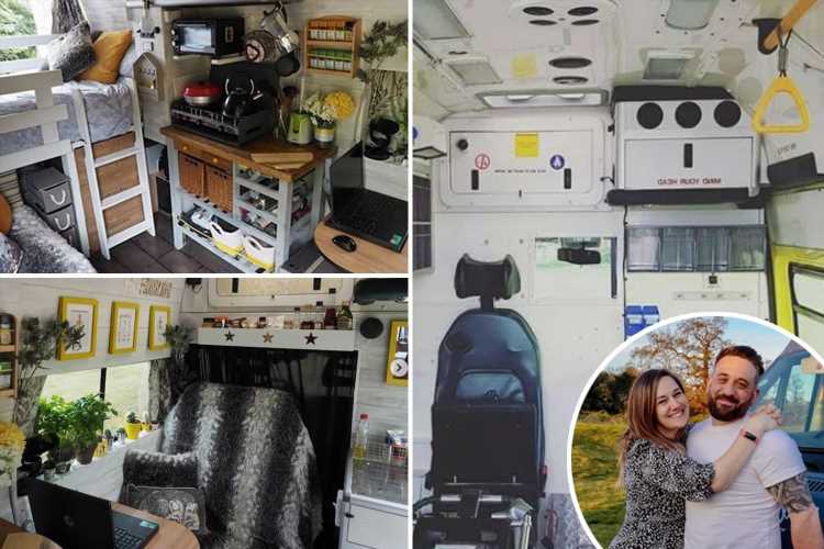 Couple convert old ambulance into amazing holiday home for just £2,000 with huge bed, kitchen and TV area
