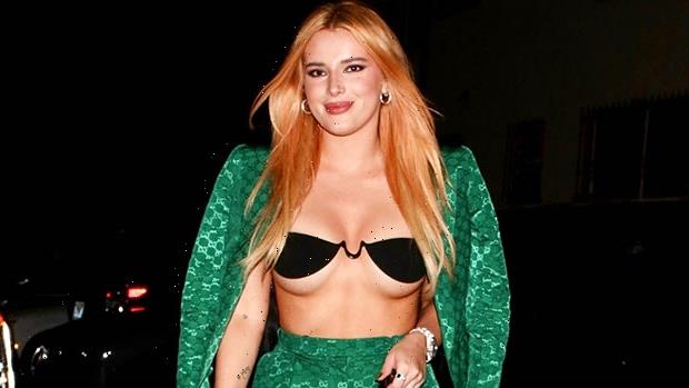 Bella Thorne Rocks Black Bikini Top Under Green Gucci Suit For GRAMMY Party: Photos