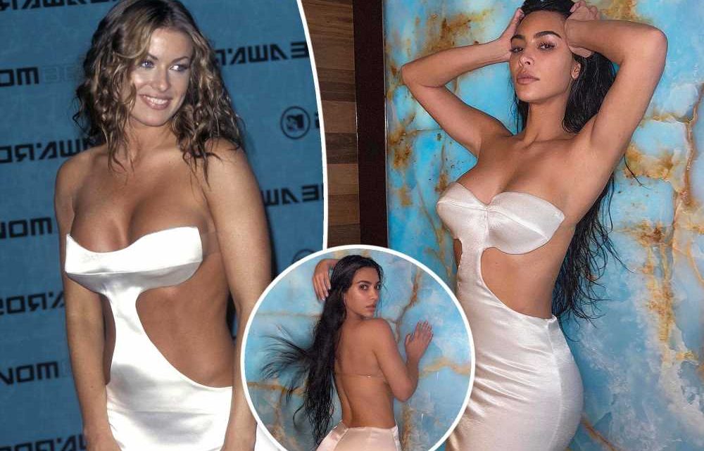 Kim Kardashian channels Carmen Electra in backless cutout dress