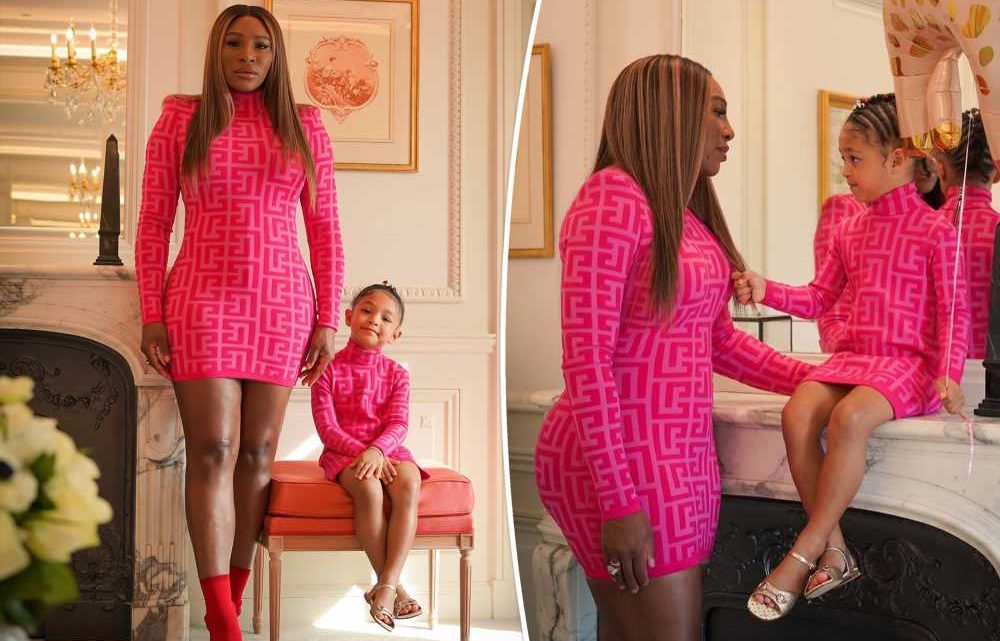Serena Williams and daughter Olympia, 4, match in pink Balmain dresses