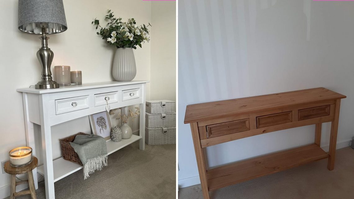 Woman quoted £250 for a new side-table upcycles her old one for a fraction of the price & it took just three easy steps