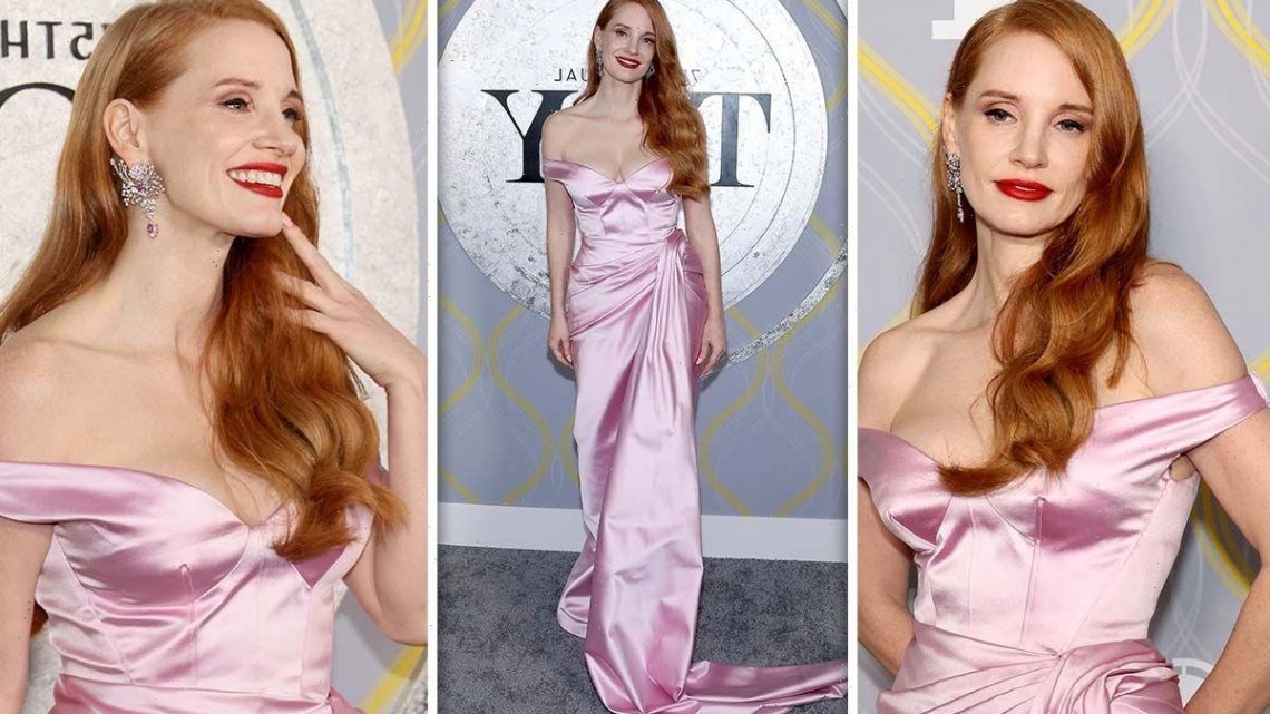 Jessica Chastain, 45, flaunts figure in show-stopping plunging pink gown at Tony Awards