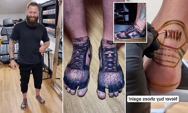 Man has his favourite pair of Nike trainers TATTOOED onto his feet