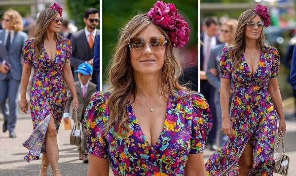 Liz Hurley, 57, turns heads in plunging floral dress at Goodwood Festival with close pal