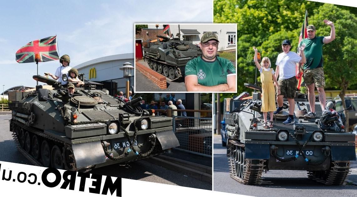 Meet the dad who drives a tank to the supermarket for his weekly shop