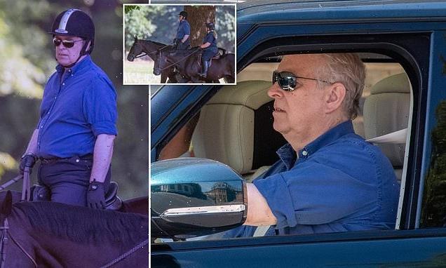Prince Andrew is pictured riding in Windsor