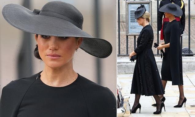 Meghan Markle looks solemn at Queen&apos;s funeral