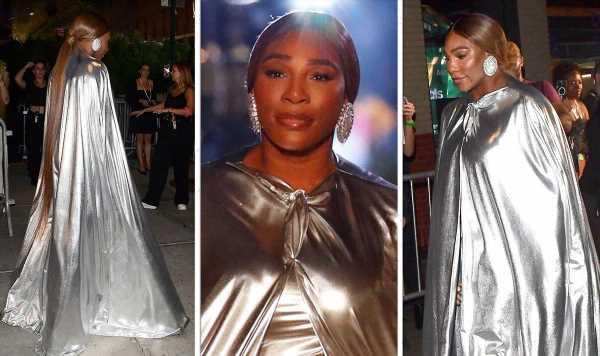 Serena Williams turns heads as she takes to catwalk in metallic cape