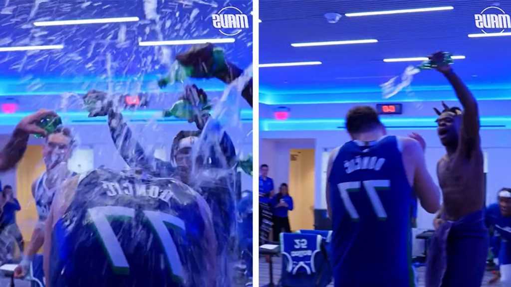 Luka Doncic's Teammates Douse Star In Water After Historic 60-Point Game