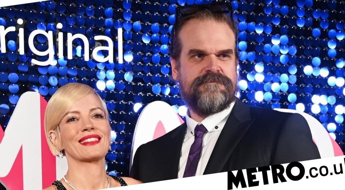 David Harbour plants kiss on Lily Allen on red carpet for star's new series