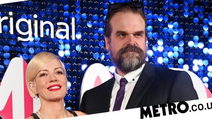 David Harbour plants kiss on Lily Allen on red carpet for star's new series