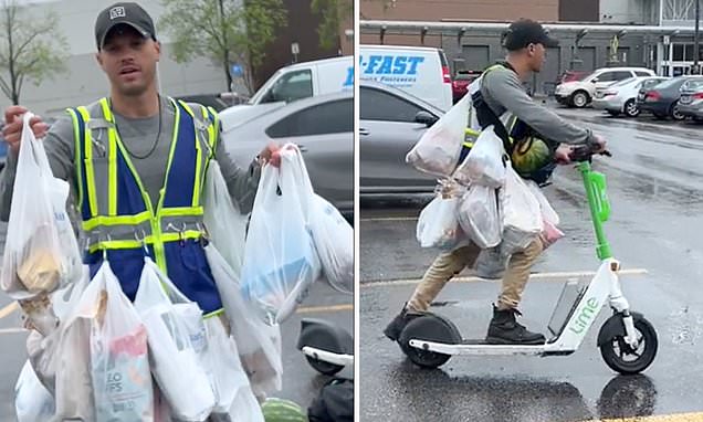Man has &apos;brilliant&apos; hack for getting his groceries home on a SCOOTER
