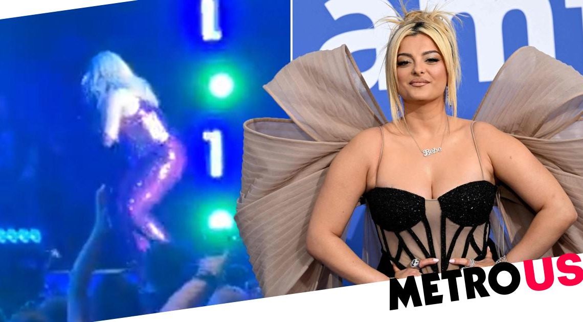 Bebe Rexha smacked in face by fan's phone before collapsing on stage