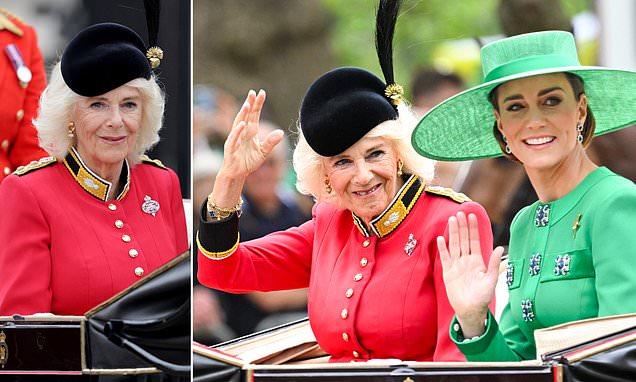 Queen Camilla stuns in red as she attends Trooping the Colour