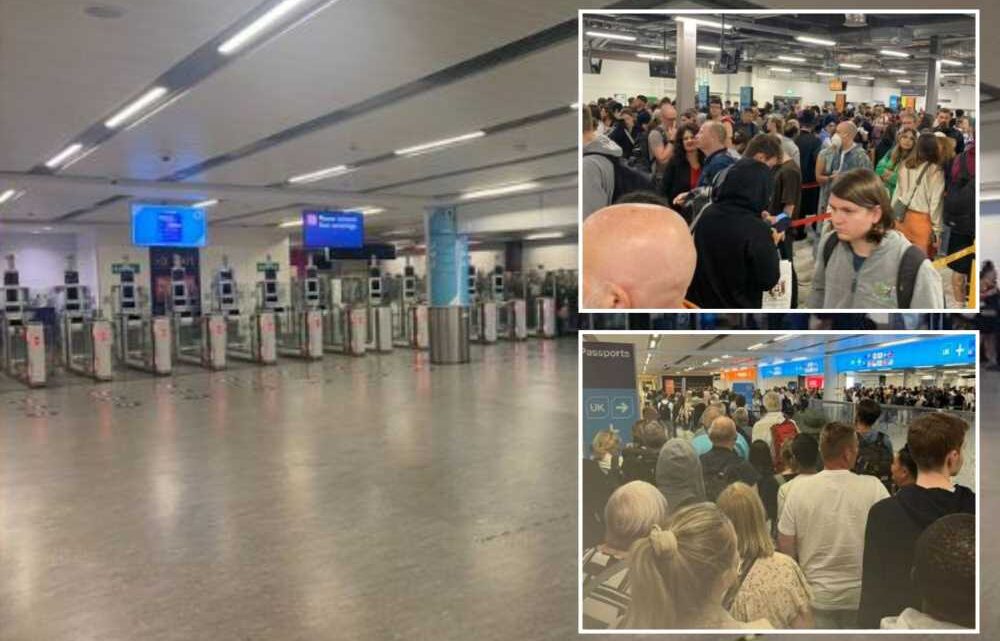Travel chaos as holidaymakers at UK airports are forced to wait in long queues after passport gates stop working | The Sun