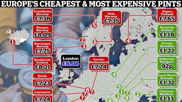 The cheapest and most expensive pints of beer in Europe for tourists